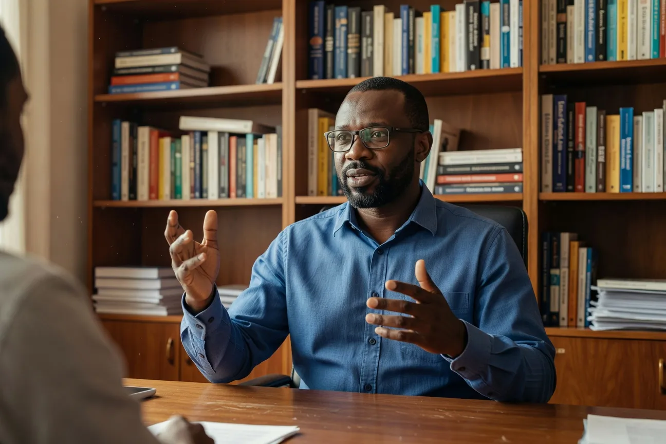 Camara Diallo, consultant en couples afro-européens, dans son cabinet à Lyon