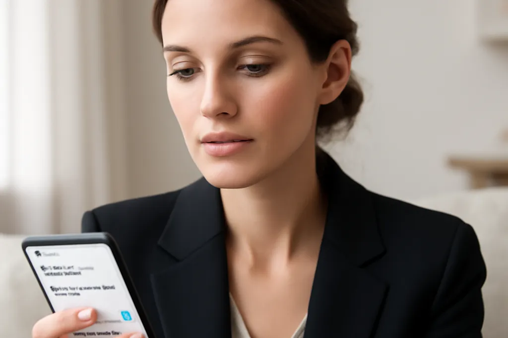 Utilisatrice consultant les paramètres de confidentialité d'une application de rencontre sur smartphone