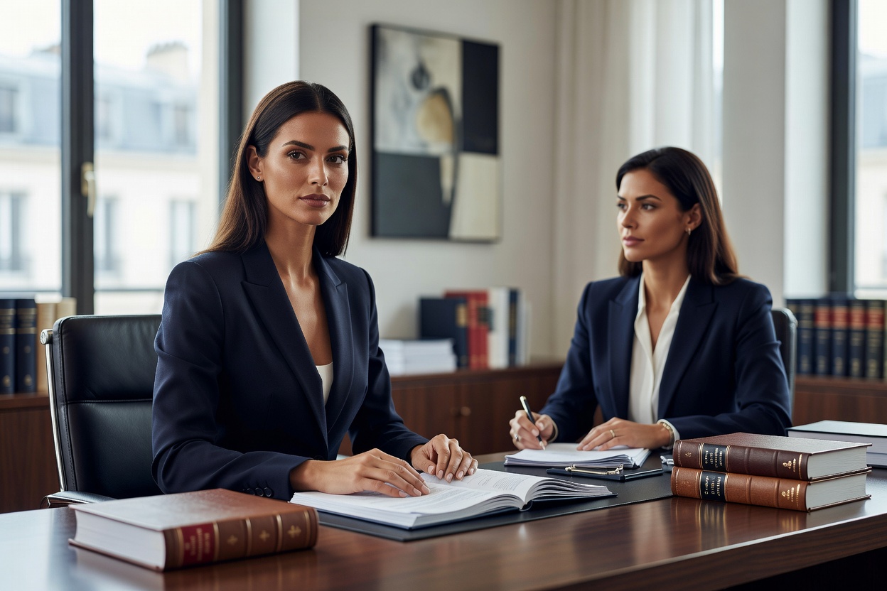 Consultation juridique sérieuse entre une femme et une avocate spécialisée en droit de la famille dans un cabinet moderne