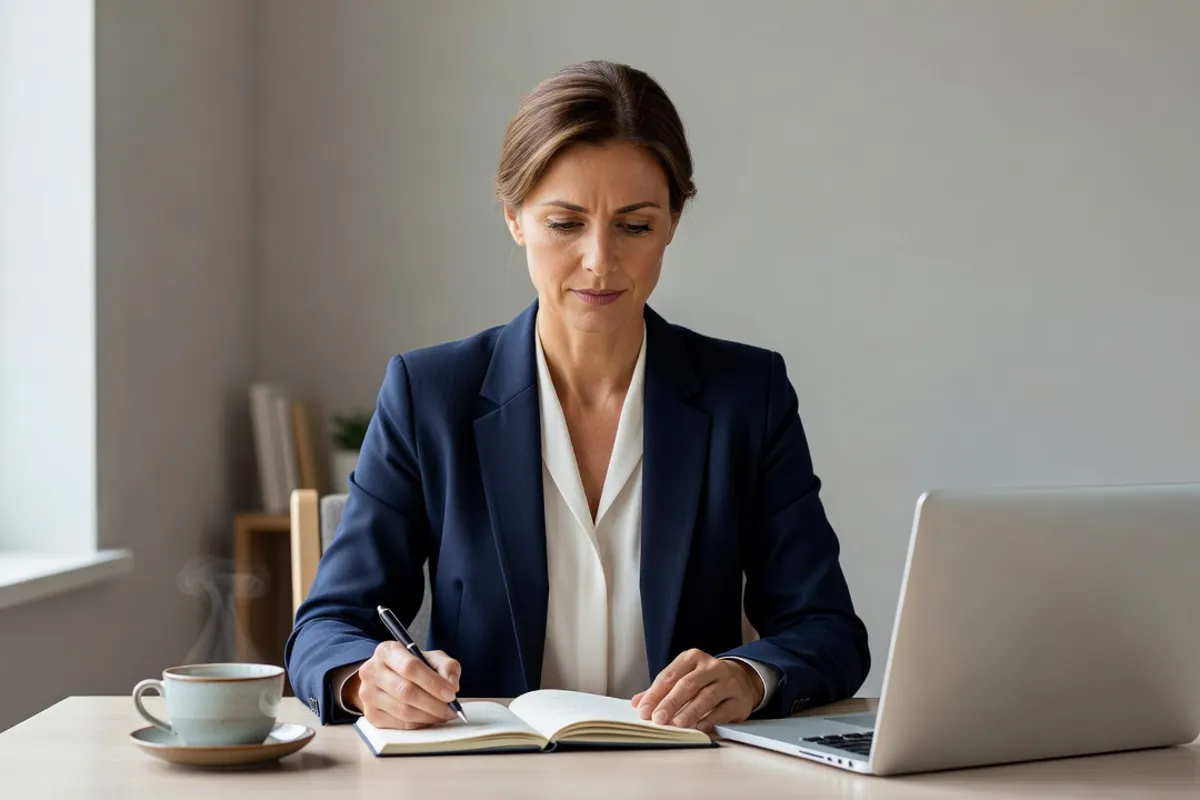 Femme élégante préparant ses informations personnelles avant de compléter un profil de rencontre en ligne